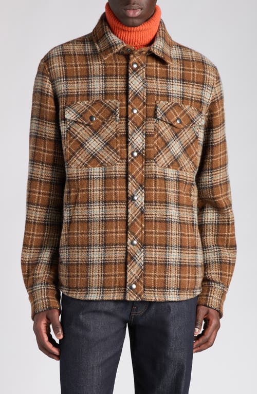 Moncler Checked Virgin Wool Overshirt In Brown