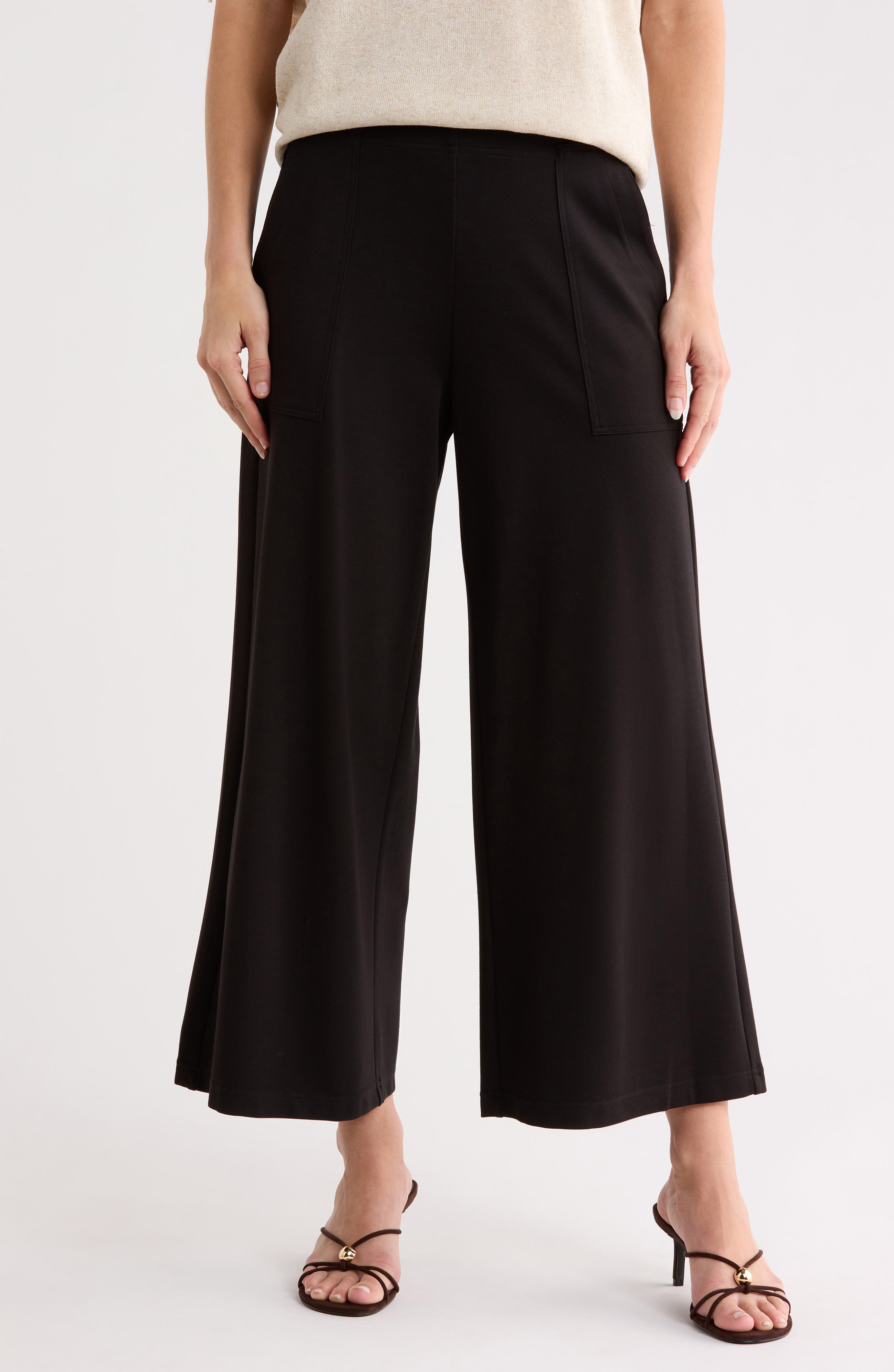 Ponte Crop Wide Leg Pull-On Pants