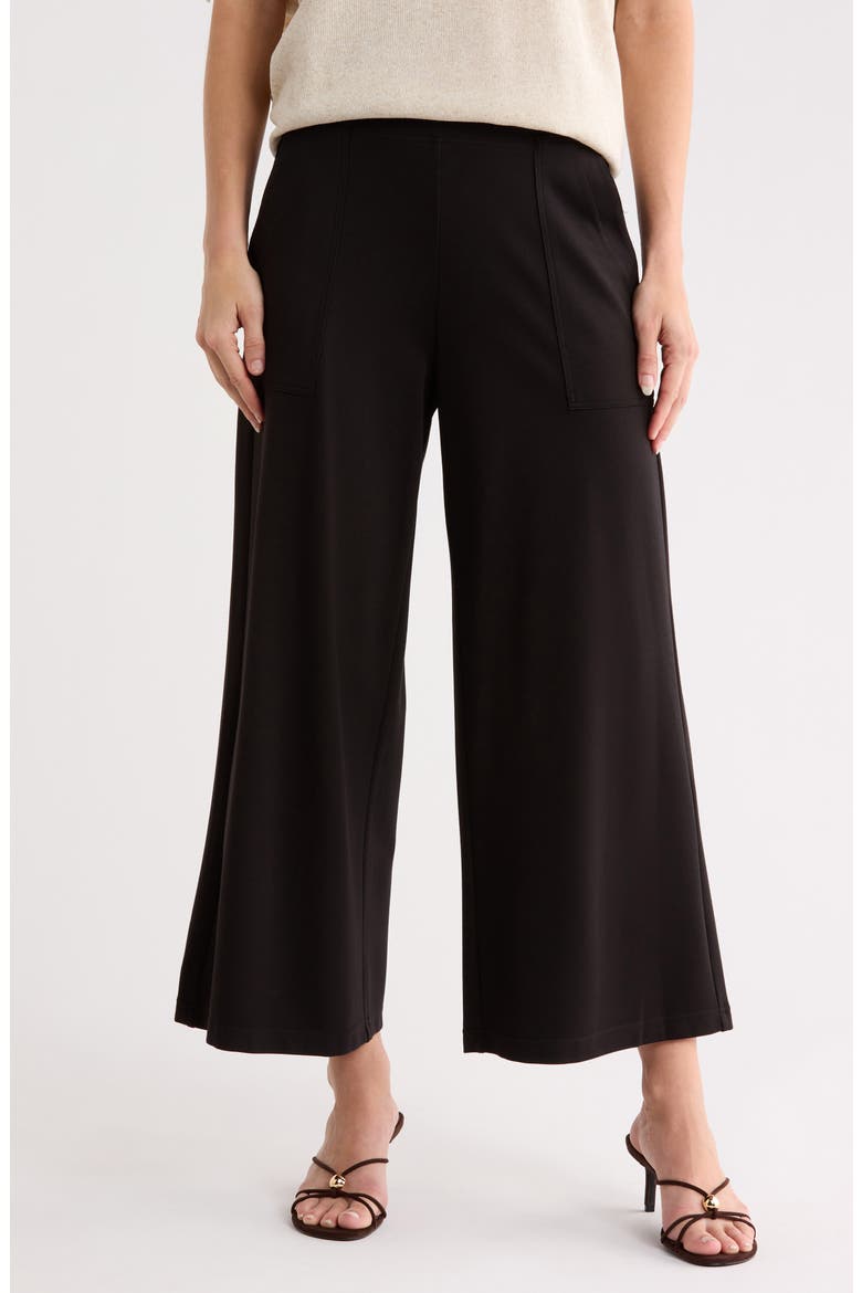 Ponte Crop Wide Leg Pull-On Pants, Main, color, BLACK