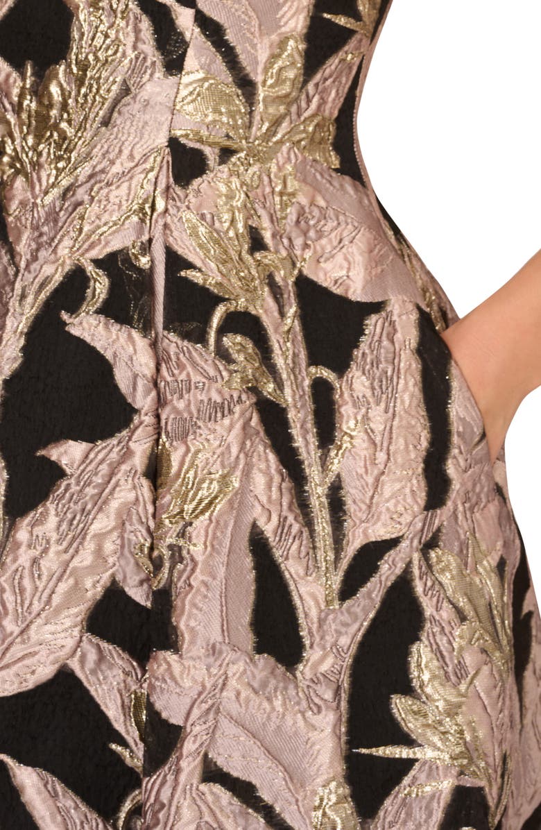 Adrianna Papell Metallic Leaf Jacquard Fit & Flare Cocktail Dress, Alternate, color,