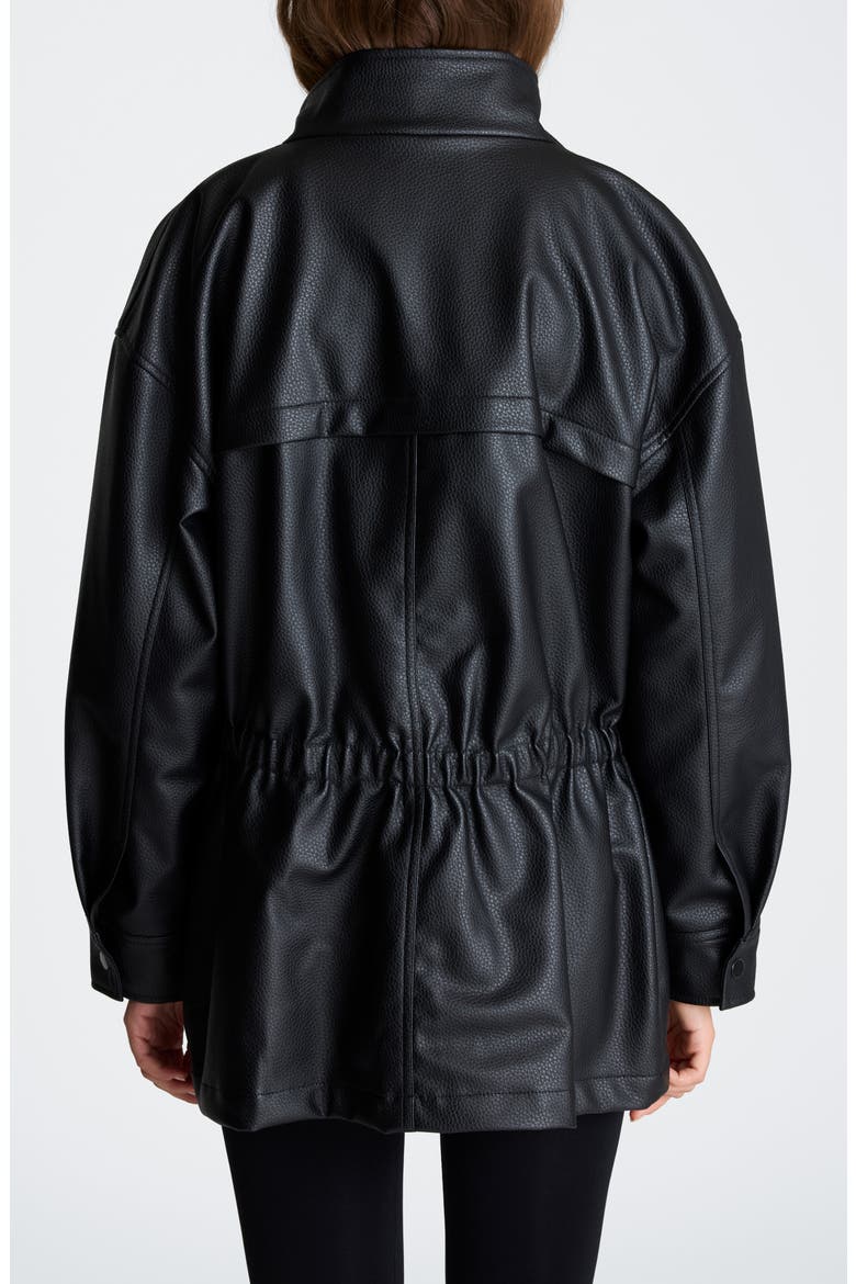 Faux Leather Cinch Waist Anorak, Alternate, color, BLACK