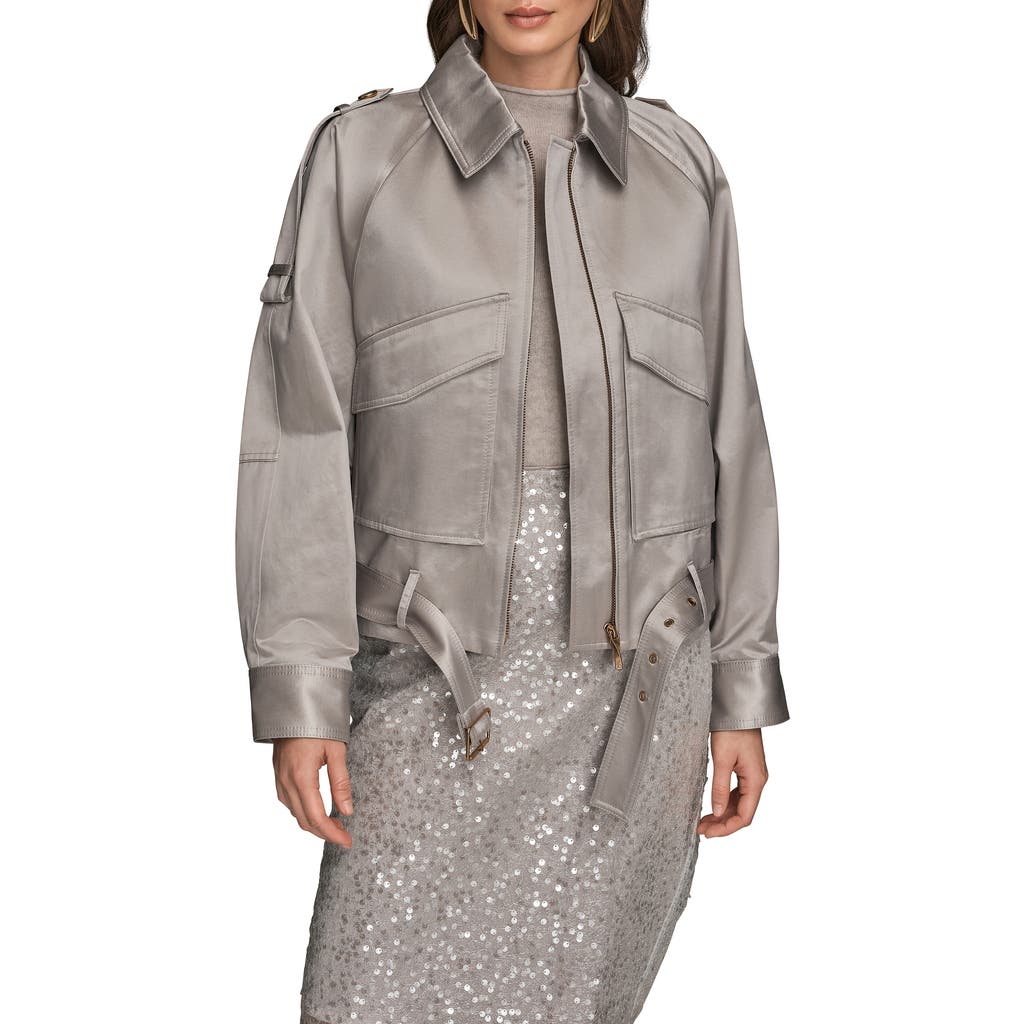 Donna Karan New York Pocket Cotton Blend Zip Jacket In Silver