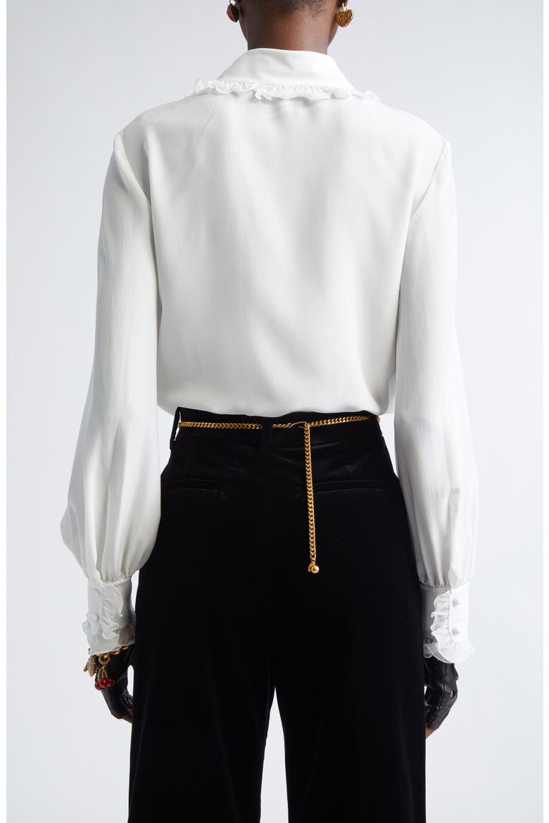 Ruffle Trim Silk Silk Crêpe de Chine Shirt, Alternate, color, IVORY