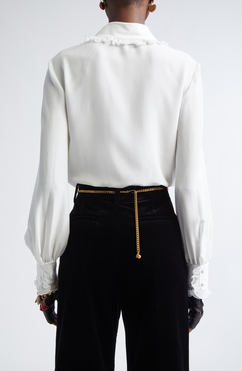 Valentino Ruffle Trim Silk Silk Crêpe de Chine Shirt, Alternate, color, Ivory