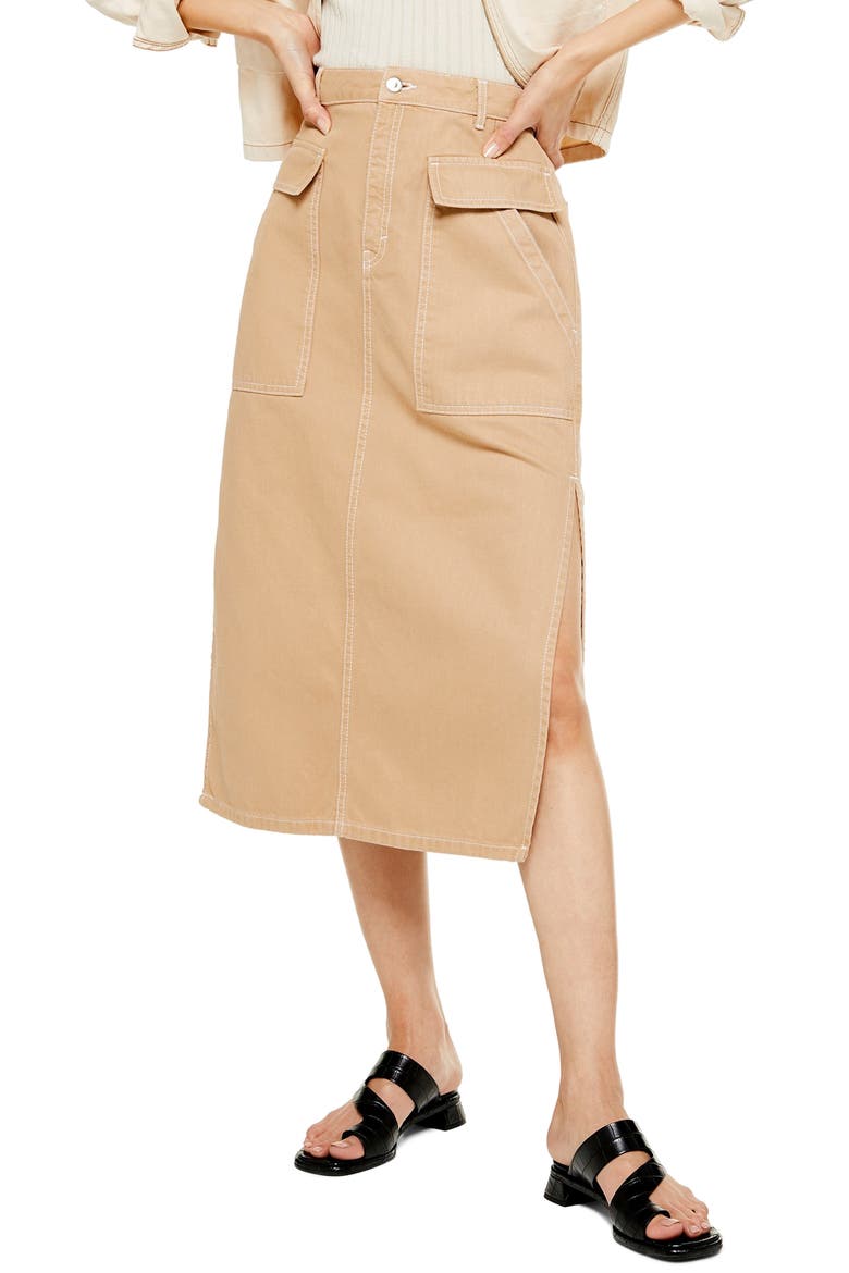 Pocket Midi Skirt, Main, color, STONE