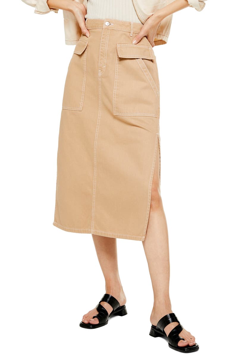 Topshop Pocket Midi Skirt, Main, color,