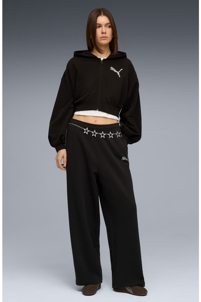 Rhinestone Logo Detail Cotton Blend Fleece Pants, Alternate, color, PUMA BLACK
