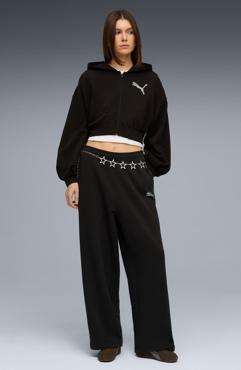 PUMA Rhinestone Logo Detail Cotton Blend Fleece Pants, Alternate, color, 