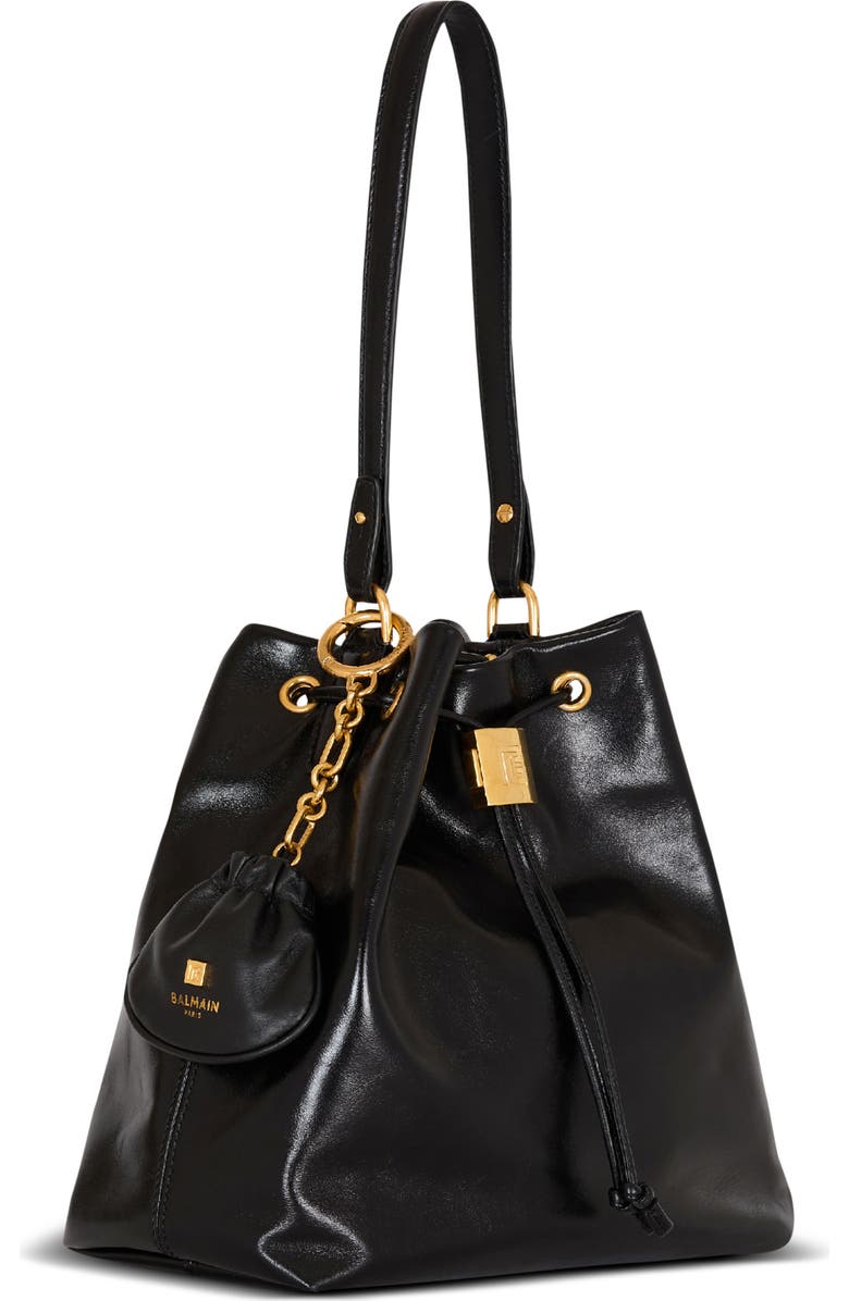 Balmain Pulse leather key ring, Alternate, color, Black