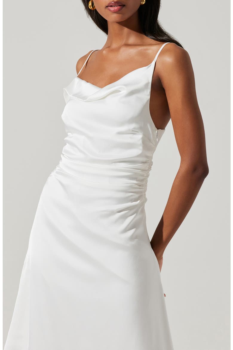 Mirie Asymmetric Satin Dress, Alternate, color, OFF WHITE