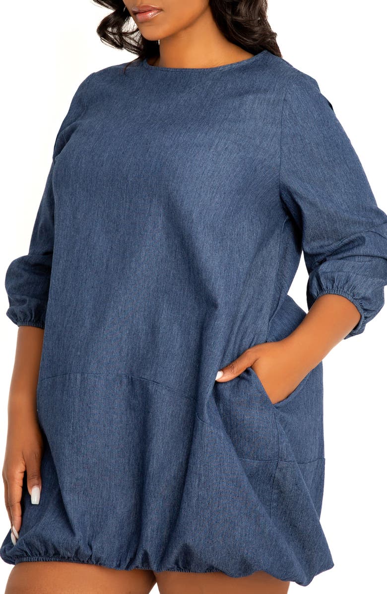 BUXOM COUTURE Bubble Denim Minidress, Alternate, color, Denim Blue