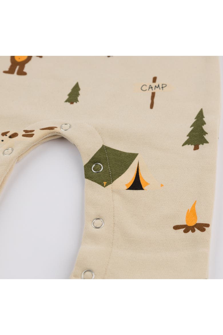 Camping Print One Button Romper French Terry- Infant, Alternate, color, Biscotti