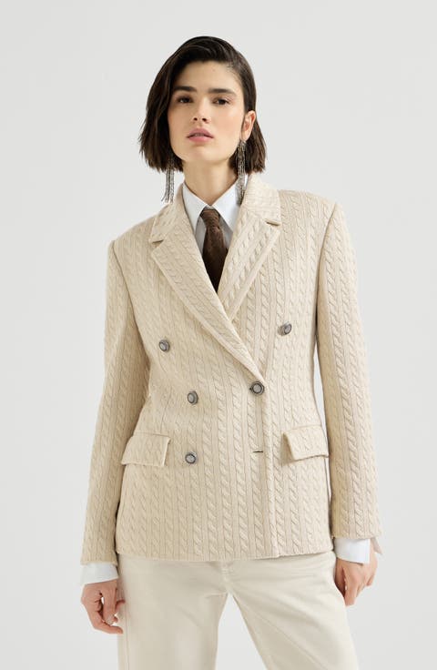 Sparkling cotton and viscose English rib knit blazer with monili