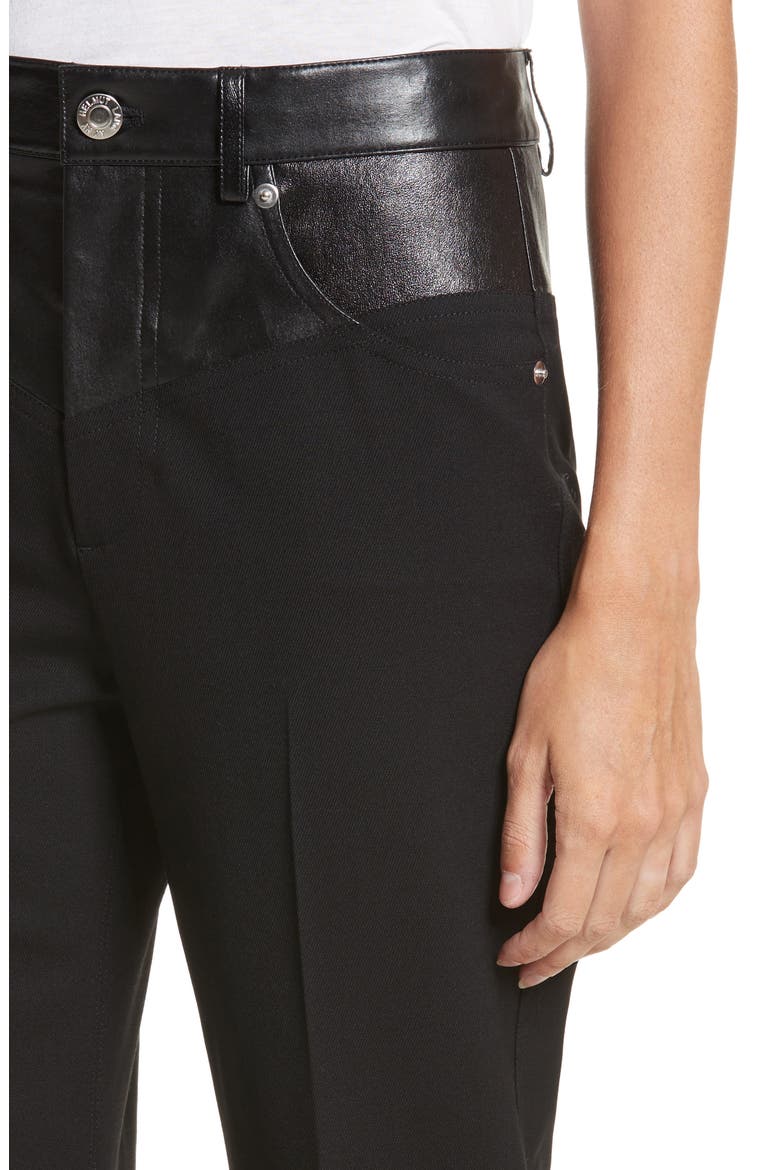 Textured Suiting & Leather Garter Flare Pants, Alternate, color, BLACK