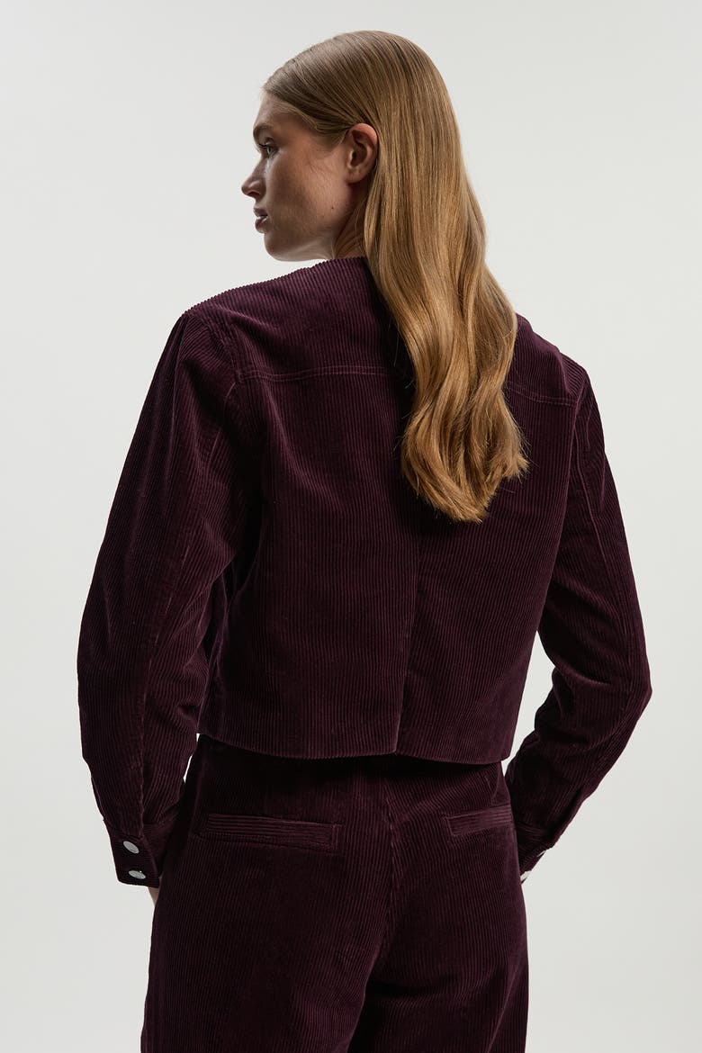 Cord Collarless Tailored Jacket, Alternate, color, Berry