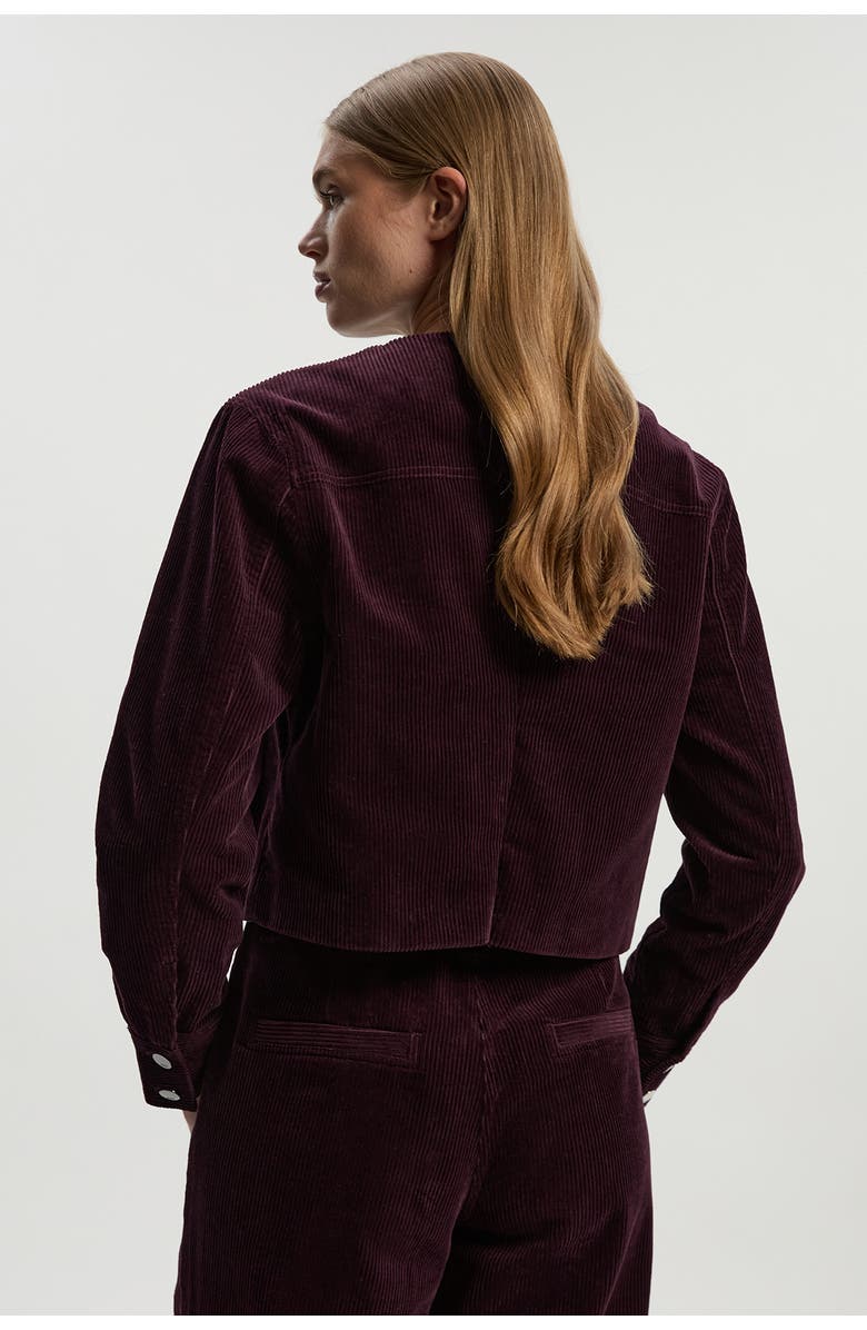 Karen Millen Cord Collarless Tailored Jacket, Alternate, color, Berry