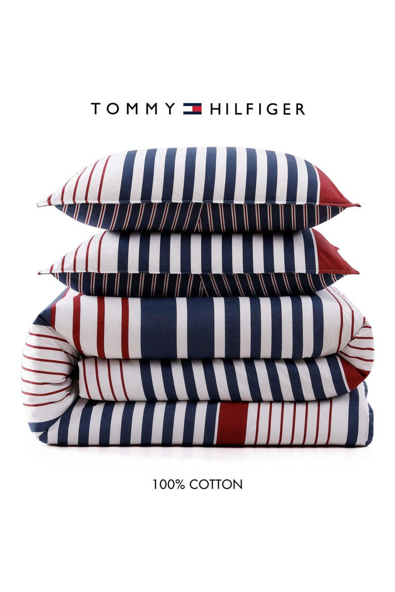 Brookyln Stripe Cotton Percale Comforter & Shams Set, Alternate, color, BEIGE/ BLUE/ RED