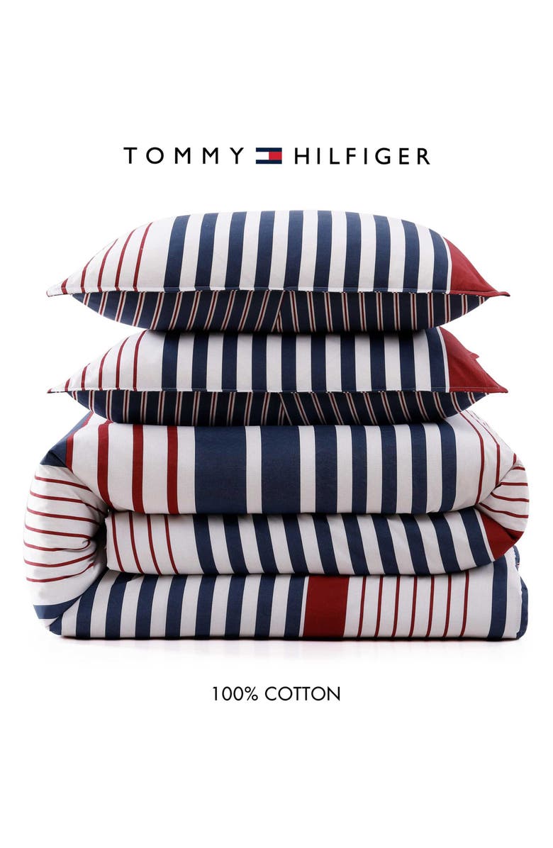 Tommy Hilfiger Brookyln Stripe Cotton Percale Comforter & Shams Set, Alternate, color, Beige/ Blue/ Red