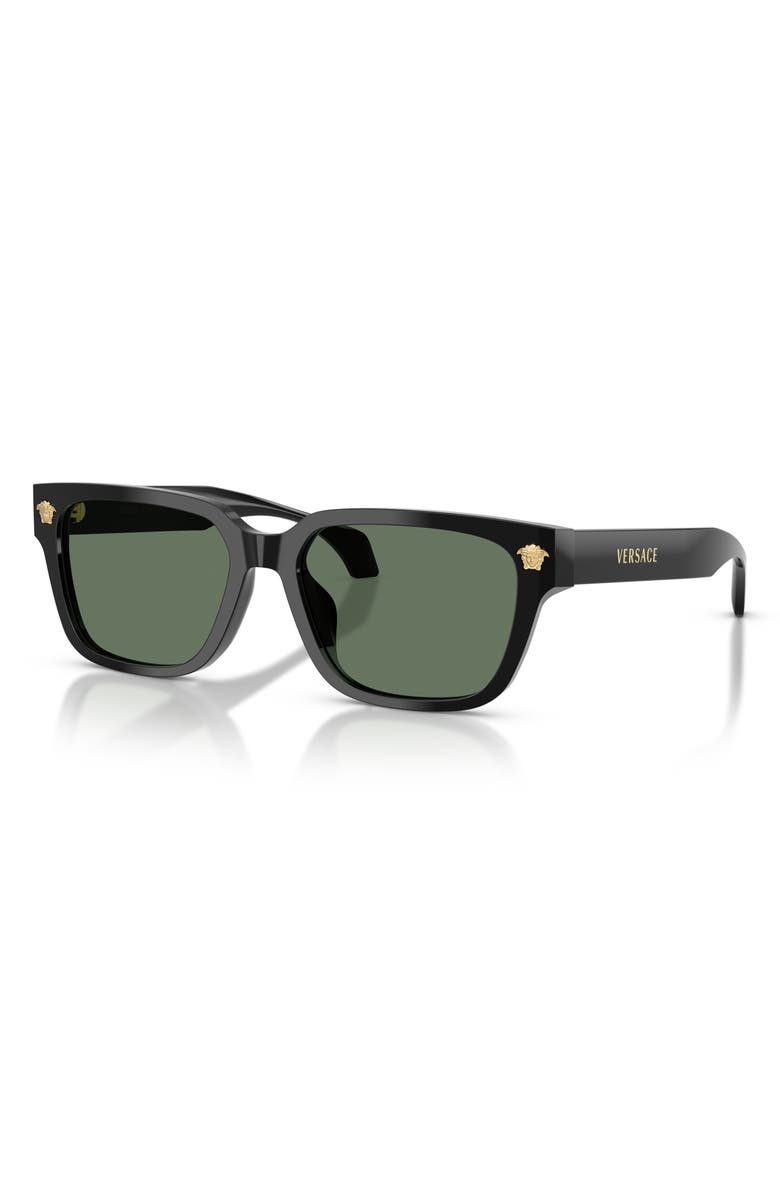 Versace 56mm Rectangular Sunglasses, Alternate, color, Black / Dark Green