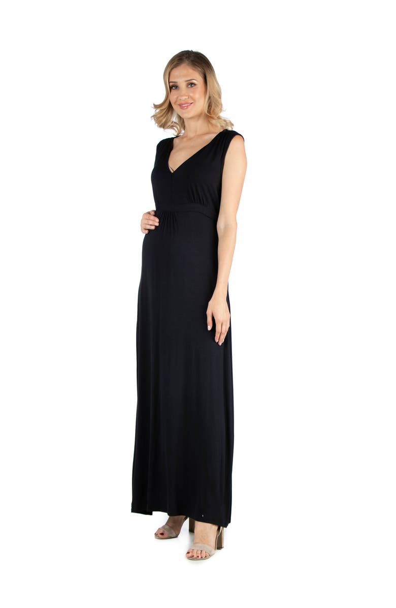24seven Comfort Apparel Maternity V-Neck Sleeveless Maxi Dress with Belt, Alternate, color, Black