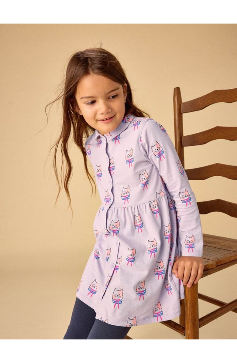 Tea Collection Collared Long Sleeve Shirtdress, Alternate, color, Bow Tie Cats