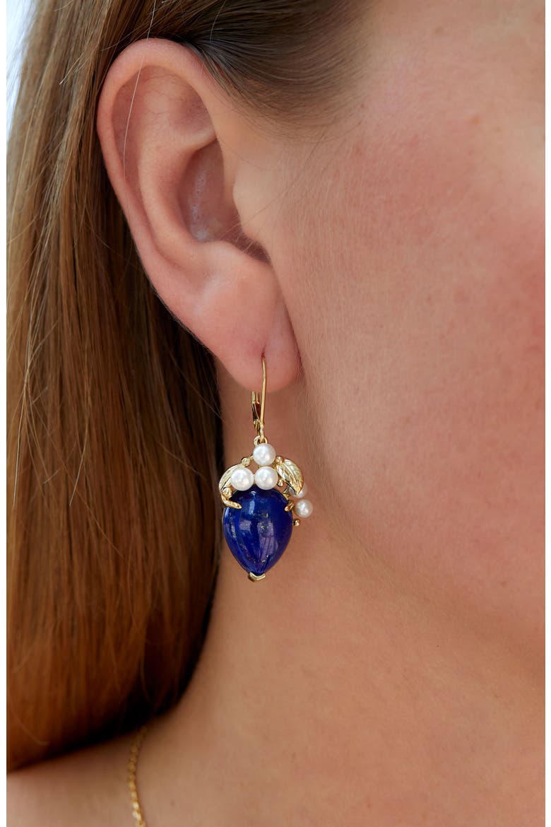 18K Gold Plated Sterling Silver Freshwater Pearls & Stone Drop Earrings, Alternate, color, BLUE