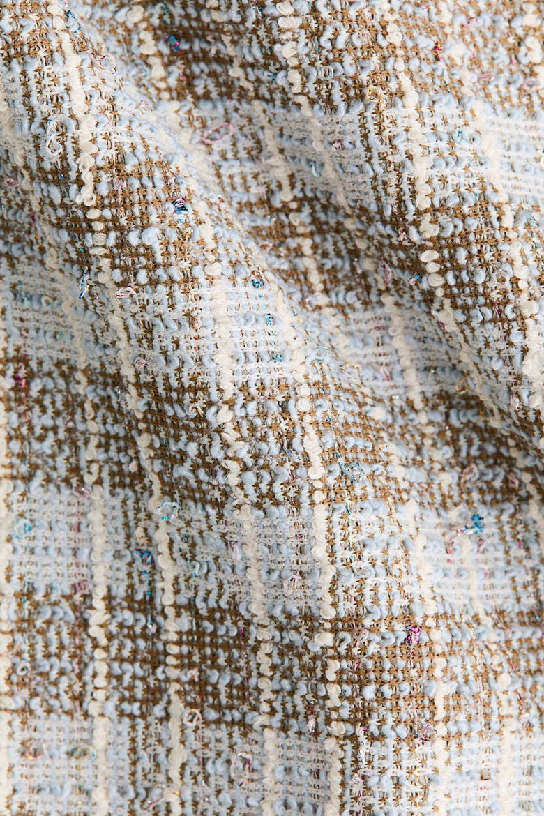 Belted Bouclé-knit Top, Alternate, color, Light dusty blue/plaid