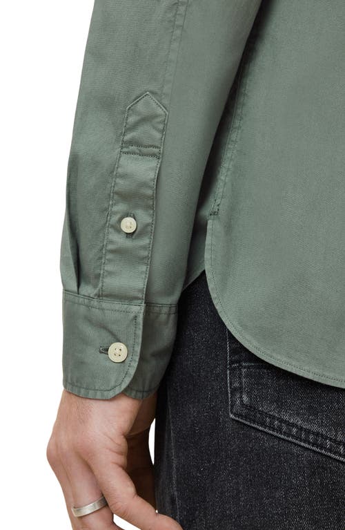 Allsaints Hawthorne Solid Stretch Cotton Button-up Shirt In Smokey Green