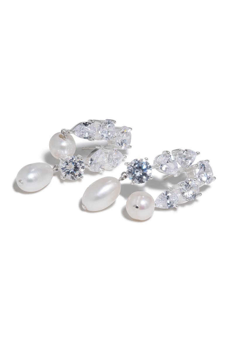 Cubic Zirconia & Freshwater Pearl Drop Earrings, Alternate, color, SILVER PLATED