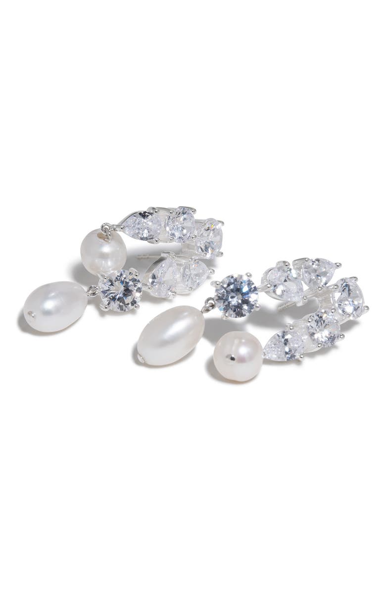 COMPLETEDWORKS Cubic Zirconia & Freshwater Pearl Drop Earrings, Alternate, color, Silver Plated