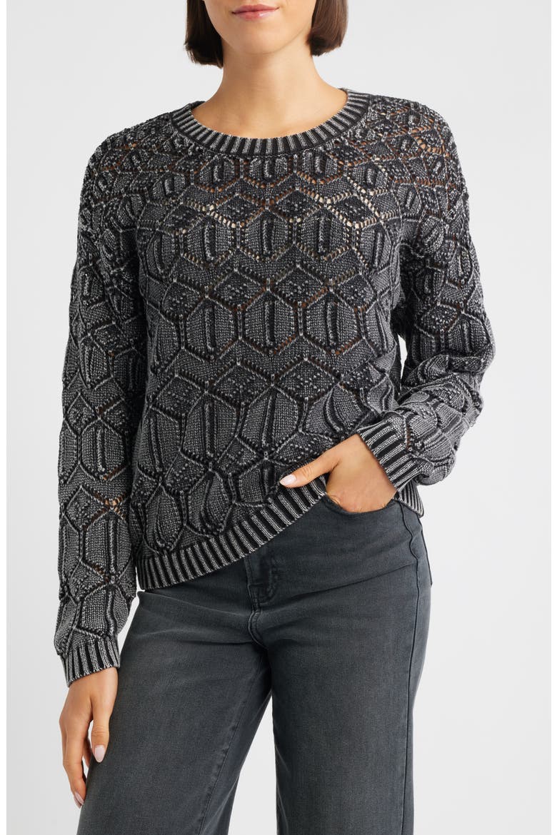 Distressed Wash Openwork Sweater, Main, color, WASHED BLACK