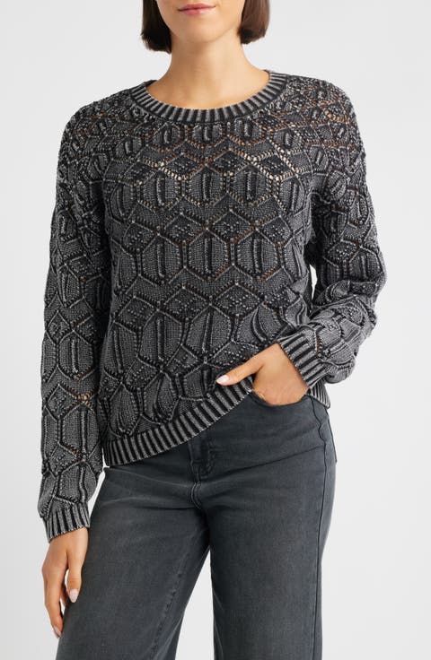 Distressed Wash Openwork Sweater