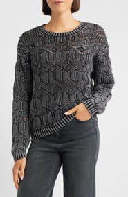 CITY BLUES Distressed Wash Openwork Sweater