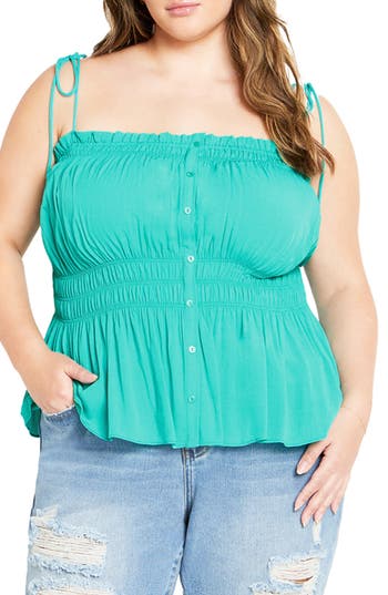 City Chic Lyla Tie Strap Peplum Tank In Green