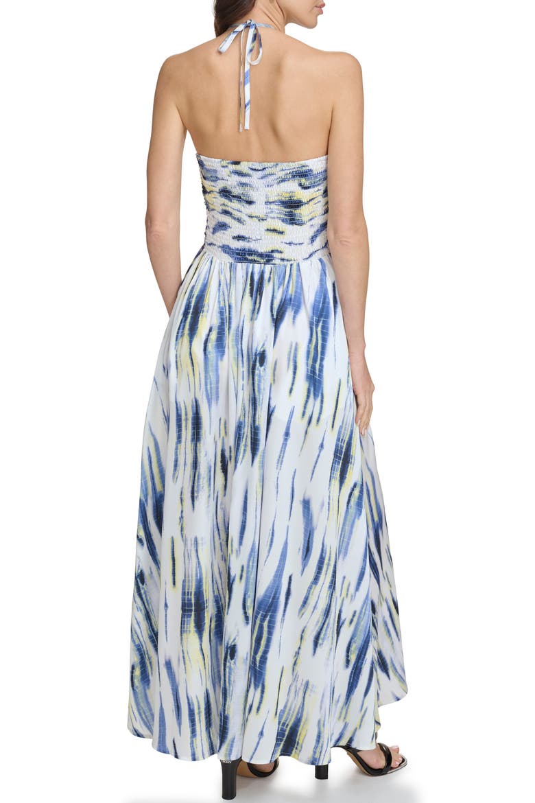 Tie Dye Halter Neck Satin Maxi Dress, Alternate, color, WHITE/ INKY BLUE MULTI