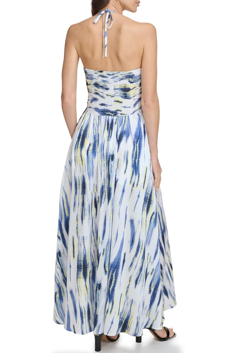 DKNY Tie Dye Halter Neck Satin Maxi Dress, Alternate, color,