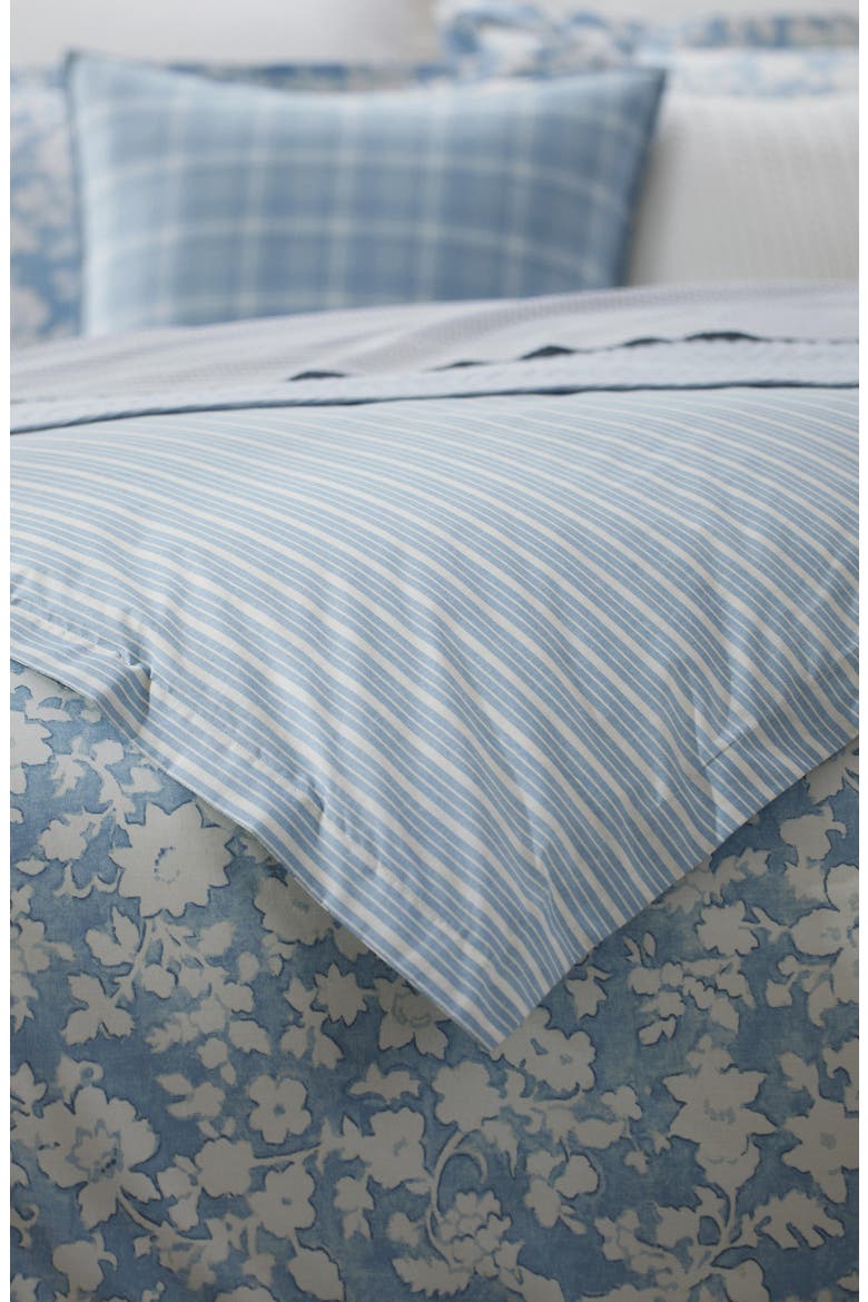 Heather Floral & Stripe Reversible Cotton Comforter & Sham Set, Alternate, color, BLUE
