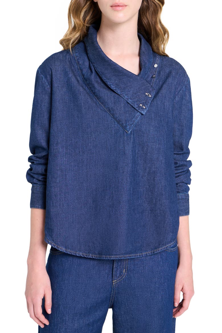 My Maria Foldover Collar Denim Top, Main, color, DARK STONE