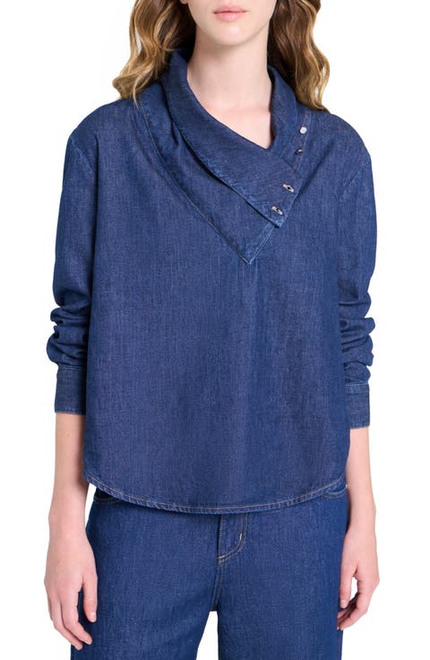 My Maria Foldover Collar Denim Top