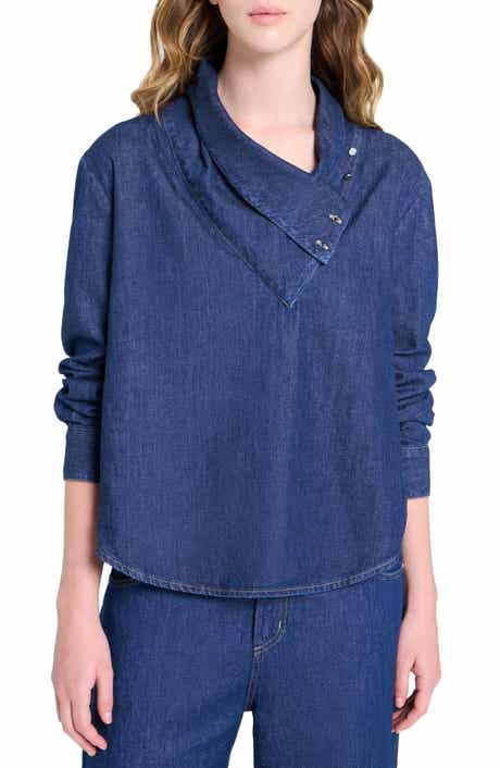 My Maria Foldover Collar Denim Top