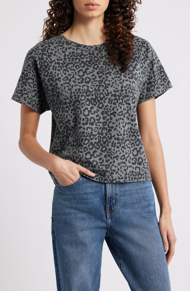 rag & bone/JEAN Kelly Leopard Print Cotton Boxy T-Shirt, Main, color, Washed Black