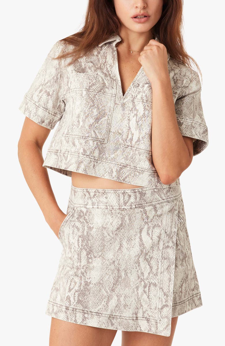 Habitual Snakeskin Print Denim Crop Top, Alternate, color, 