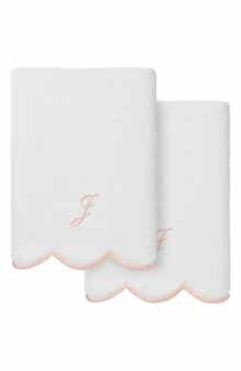 Adornia Scallop Set of 2 Monogram Hand Towels