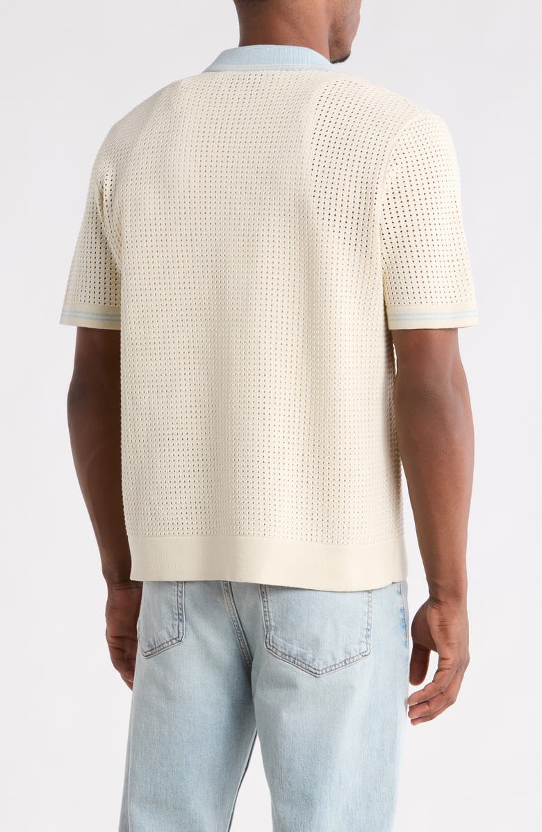 Wax London Belle Tipped Pointelle Stitch Short Sleeve Button-Up Shirt, Alternate, color, Ecru / Pale Blue