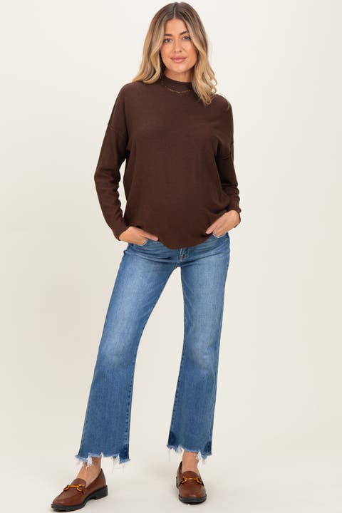 Fray Hem Cropped Flare Maternity Jeans