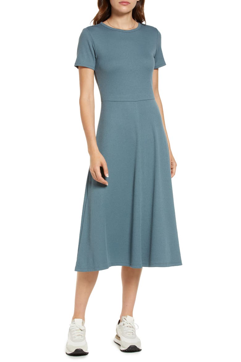 Ribbed Midi Dress, Main, color, BLUE WEATHER