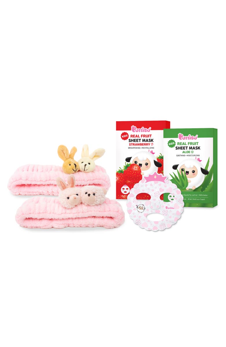 Puttisu Kids Bunny Friends Sheet Mask & Spa Headband Gift Set, Main, color, Strawberry Aloe 14 Sheets