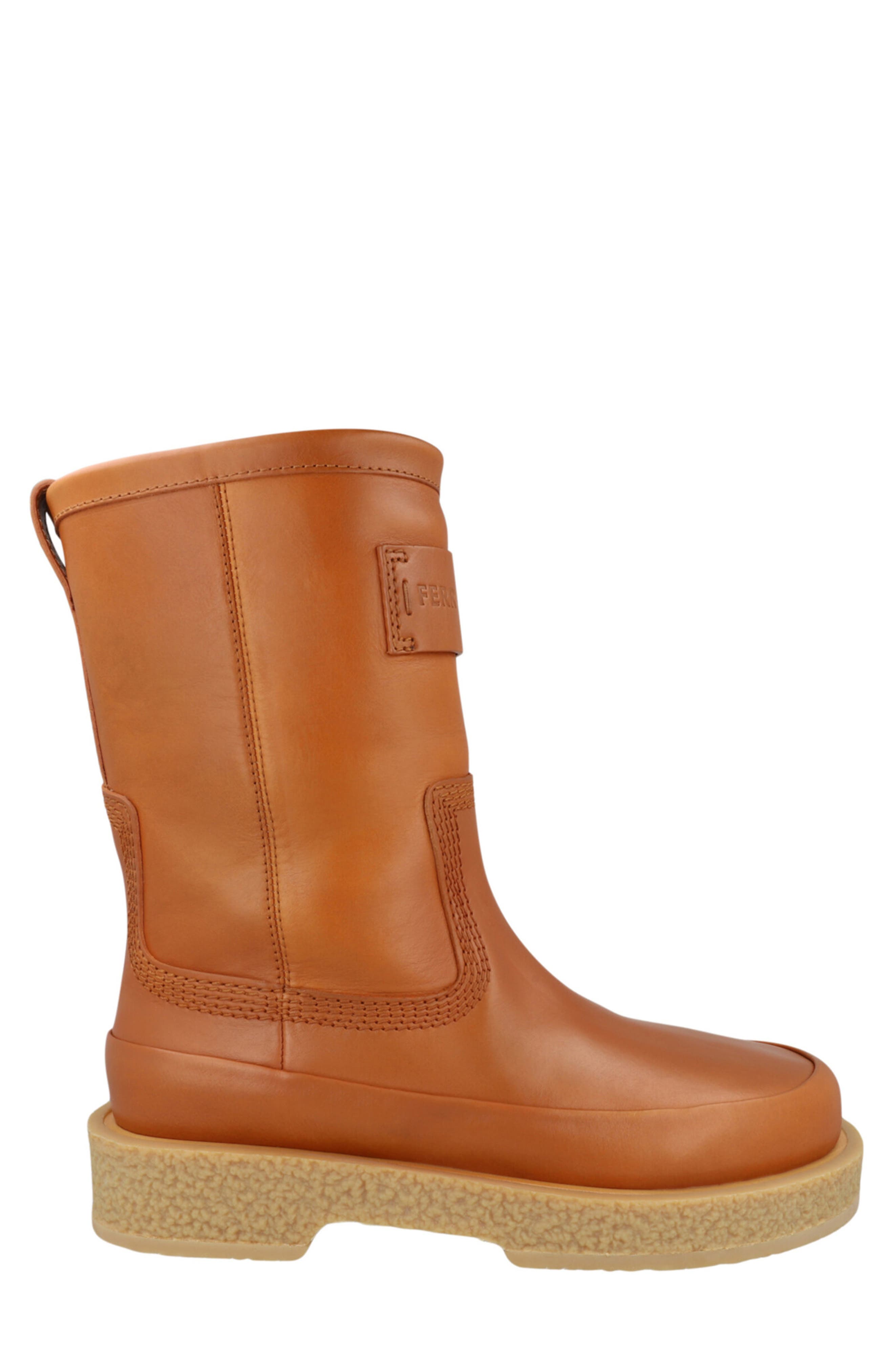 FERRAGAMO Ferdi Leather Boot, Alternate, color, Beige Brown