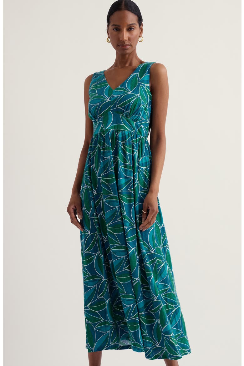 Polmanter Leaf Print Sleeveless Organic Cotton Jersey Maxi Dress, Alternate, color, LILY LEAF STORM