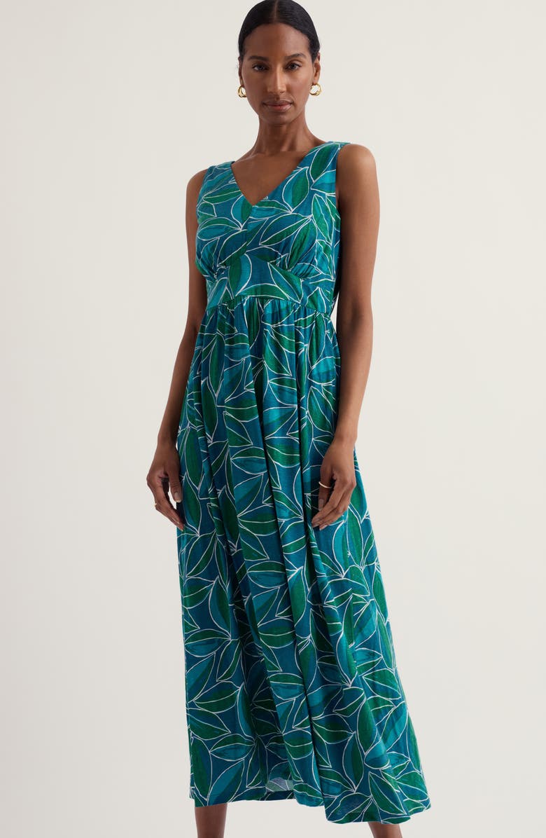 Seasalt Cornwall Polmanter Leaf Print Sleeveless Organic Cotton Jersey Maxi Dress, Alternate, color, Lily Leaf Storm